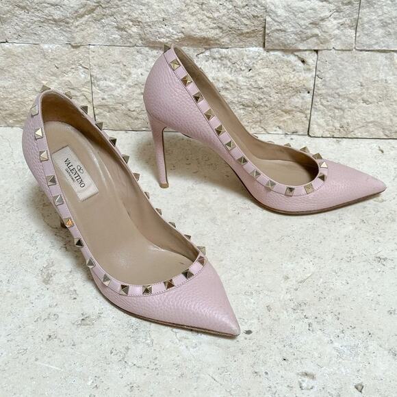 Valentino Garavani Rockstud Grainy Leather 100mm Pump Water Rose - Picture 4 of 16